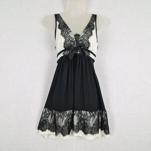 Soma Black White Babydoll Nightie Dress Sz Small Lace Trim Romantic Y2k Whimsy